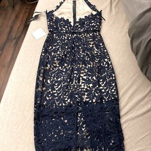 Lulu’s Navy Blue Lace Midi Dress